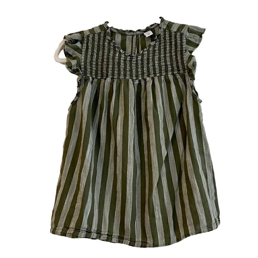 Old Navy Green Gray Stripe Ruffle Sleeve Size Small